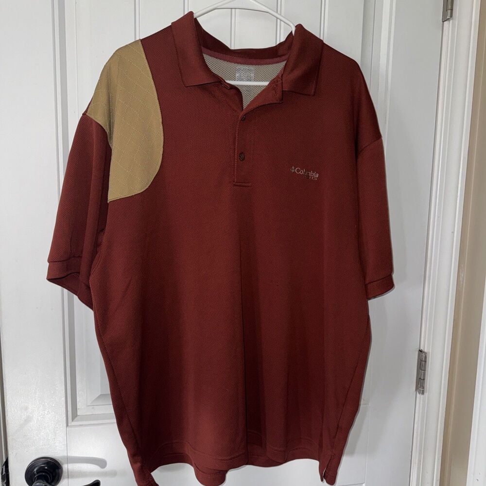 Columbia PHG Omni Shade Polo Shirt Mens XL Brown Short Sleeve Collared Hunting
